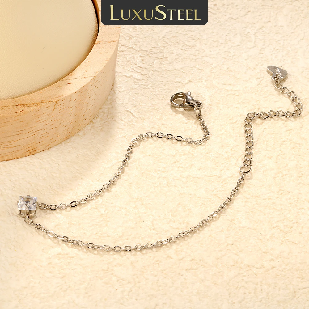 LUXUSTEEL Квадратний прозорий браслет-ланцюжок зі стразами з нержавіючої сталі Вишуканий жіночий чоловічий браслет Шикарний жіночий браслет Ювелірні вироби Подарунок