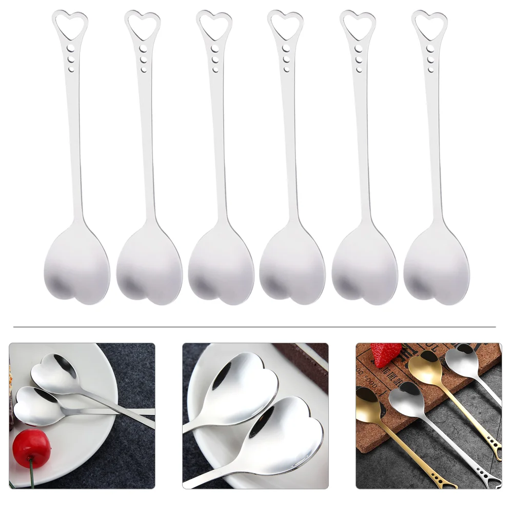 

Stainless Steel Heart Shaped Spoon Coffee Stirring Spoons Long Handle Dessert Metal Cake Tea