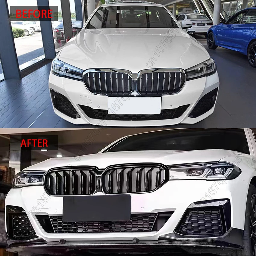 Фото Решетка радиатора для BMW 5 серии G30 G31 G38 LCI 520i 530i 540i M550i M550d 2020-2023, сетчатая, в стиле Racing Dual Line №3