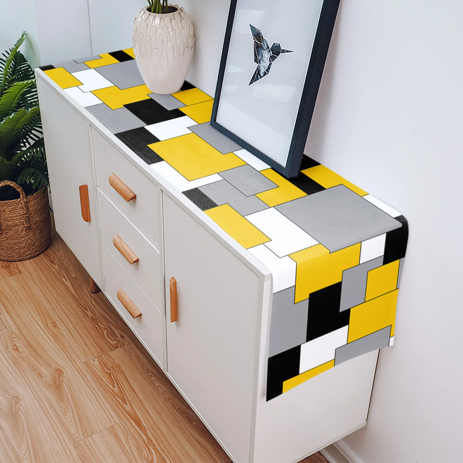 Yellow Mosaic Color Abstract Art Table Runner Luxury Wedding Decoration Cover Christmas Tablecloth |