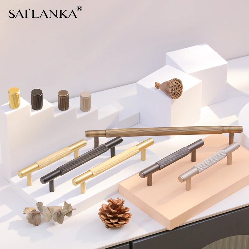 

SAILANKA Modern Brass Knurled Handles Cabinet Drawer Aluminum Alloy Wardrobe Handles Kitchen Cabinet Pulls Knurled Drawer Knobs