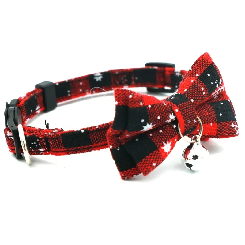 Weihnachten Bowknot Katze kleines Hunde Halsband mit Glocke Plaid Schneeflocke verstellbare abtrenn bare Haustier Schnalle
