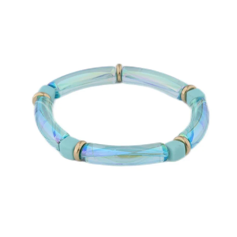 Женский акриловый браслет в стиле бохо цветной эластичный на запястье массивный