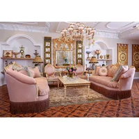 Court French furniture cloth solid wood sofa pasted with gold foil European high-end luxury villa carved furniture RT