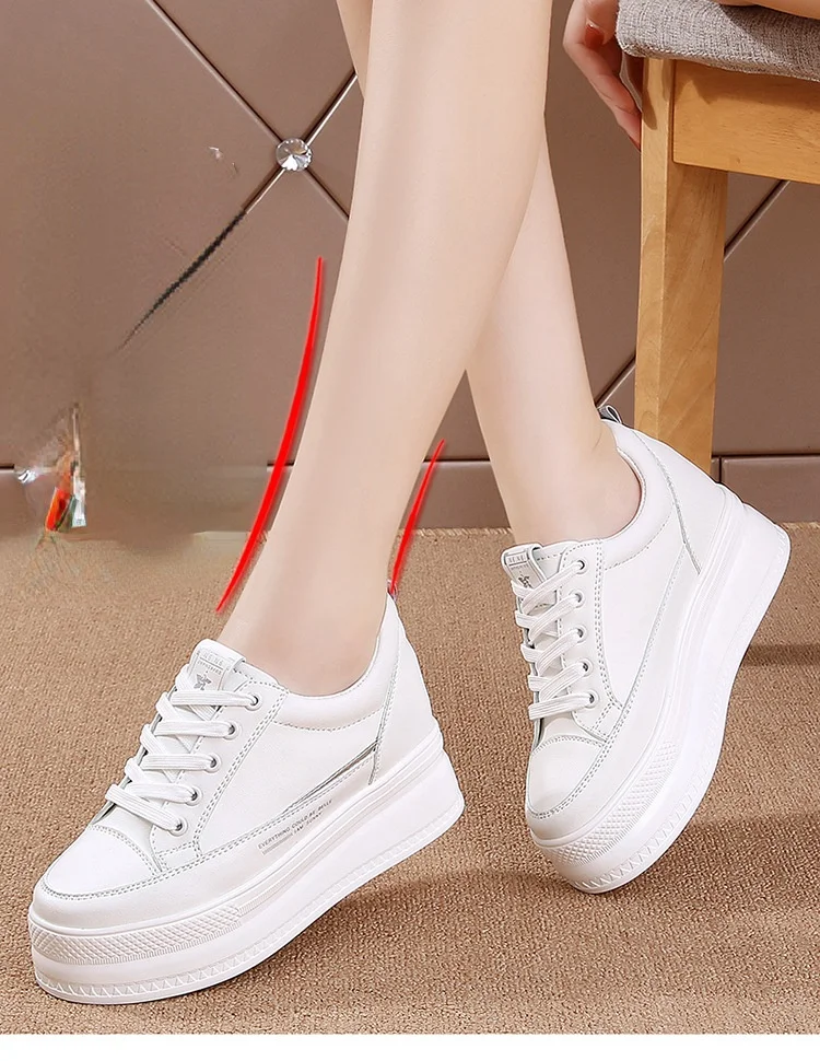 Fujin/7 см Женская повседневная обувь из микрофибры Белая на платформе со скрытым