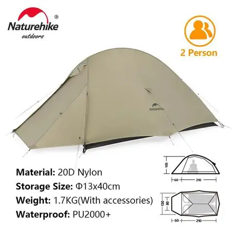 Палатка Naturehike CloudUp 2 туристическая Ультралегкая, на 2 человек, 20D водонепроницаемая, для отдыха на открытом воздухе, походов, путешествий