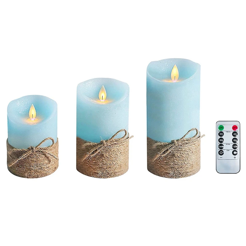 

Ocean Blue Flameless Candles,Nautical Themed LED Pillar Candles With Remote ,For Gifts,Party,Wedding,Home Decorations-ABUX