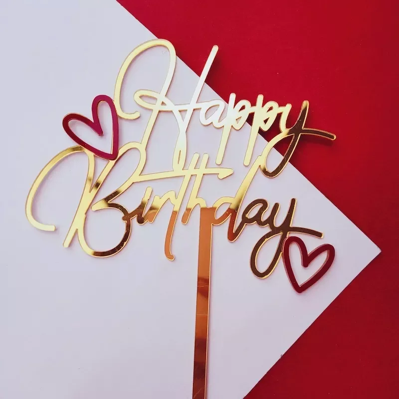 

Double Layer Happy Art Font Red Small Love Heart Cake Topper Birthday Party Dessert Decoration for Baby Shower Supplies