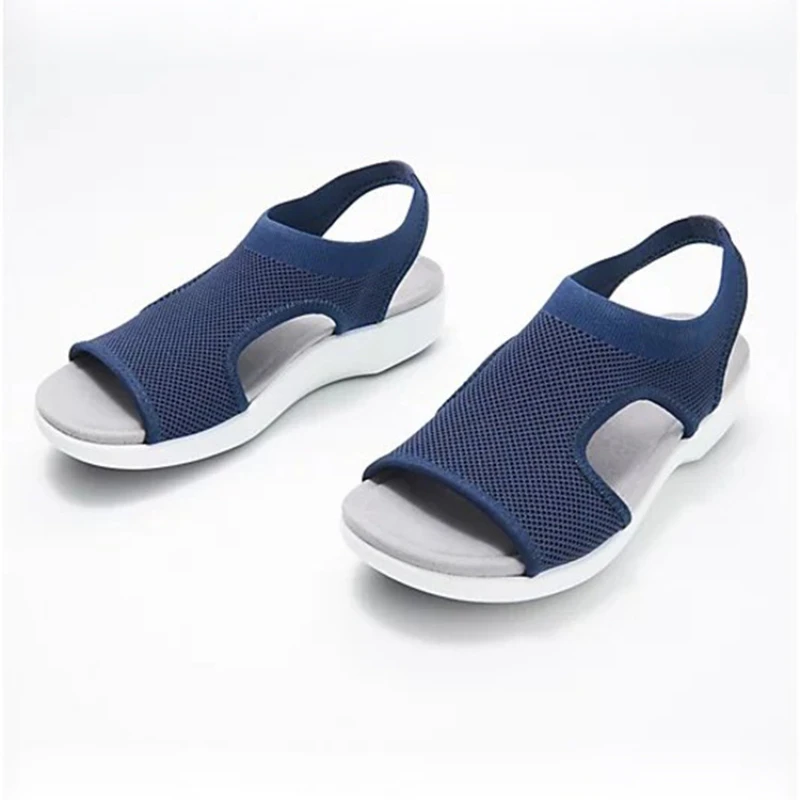Women Sandals Summer Mesh Casual Ladies Wedges Shoes Solid Color Hollow Platform Open Toe Slip-on Female Sandalias Light Comfort