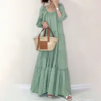 Women Summer Dress 2022 New Japan Style Fresh Sweet Light Green Dress Bubble Sleeve Long Maxi Dress Vestidos De Mujer