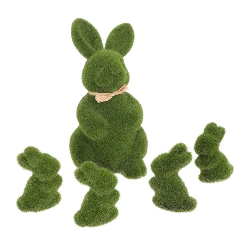

5Pcs Easter Rabbit Adornment Garden Bunny Decor Cute Moss Easter Bunny Decorations Easter Day Party Shooting Props (Green)