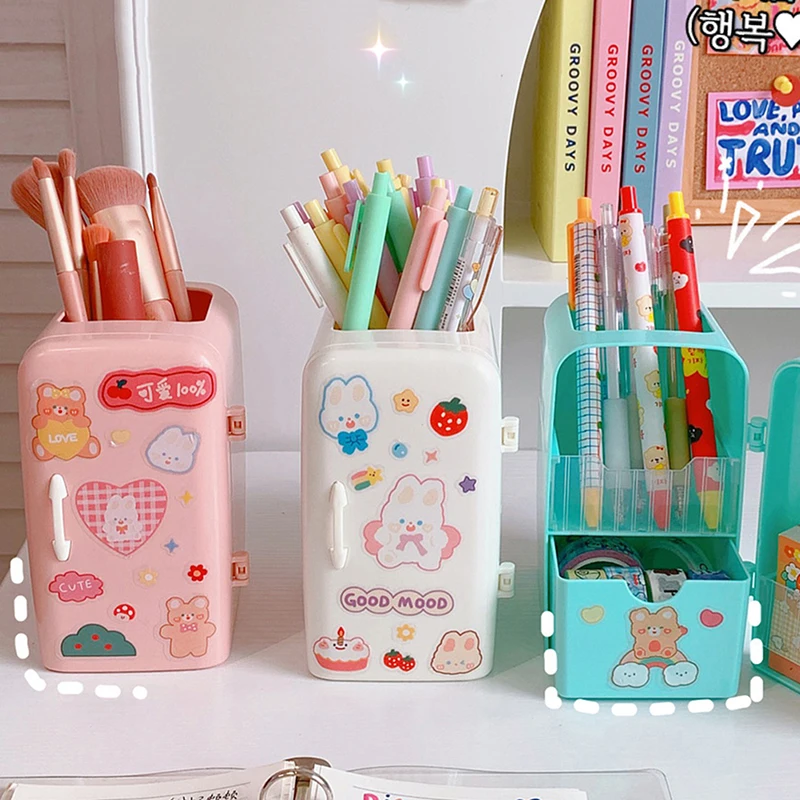 

Kawaii Refrigerator Pen Holder Student Cute Big Capacity Desktop Organizer Creative Desk Stationery Storage Pencil Case Pen Box