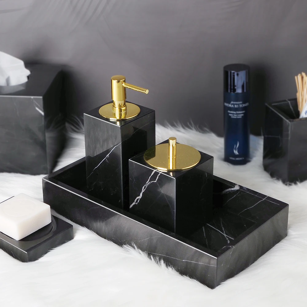

Tissue Aromatherapy Accessories Dispenser Bottle Soap Dish Nero Luxury Set Soap Marble Black Vase Bathroom Marquina Bathroom Box