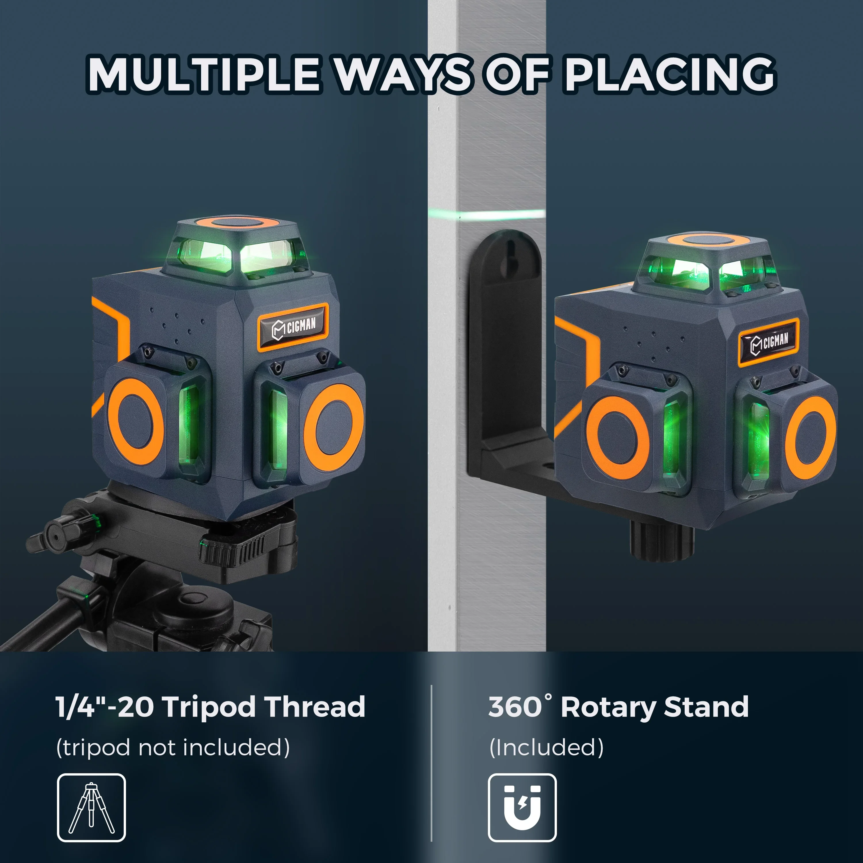CIGMAN Самовыравнивающийся уровень Открытый зеленый 12-линейный профессиональный 3D