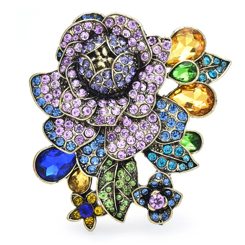

Wuli&baby Luxury Sparkling Flower Brooches For Women Unisex Full Rhinestone Purple Pretty Plants Party Office Brooch Pins Gifts