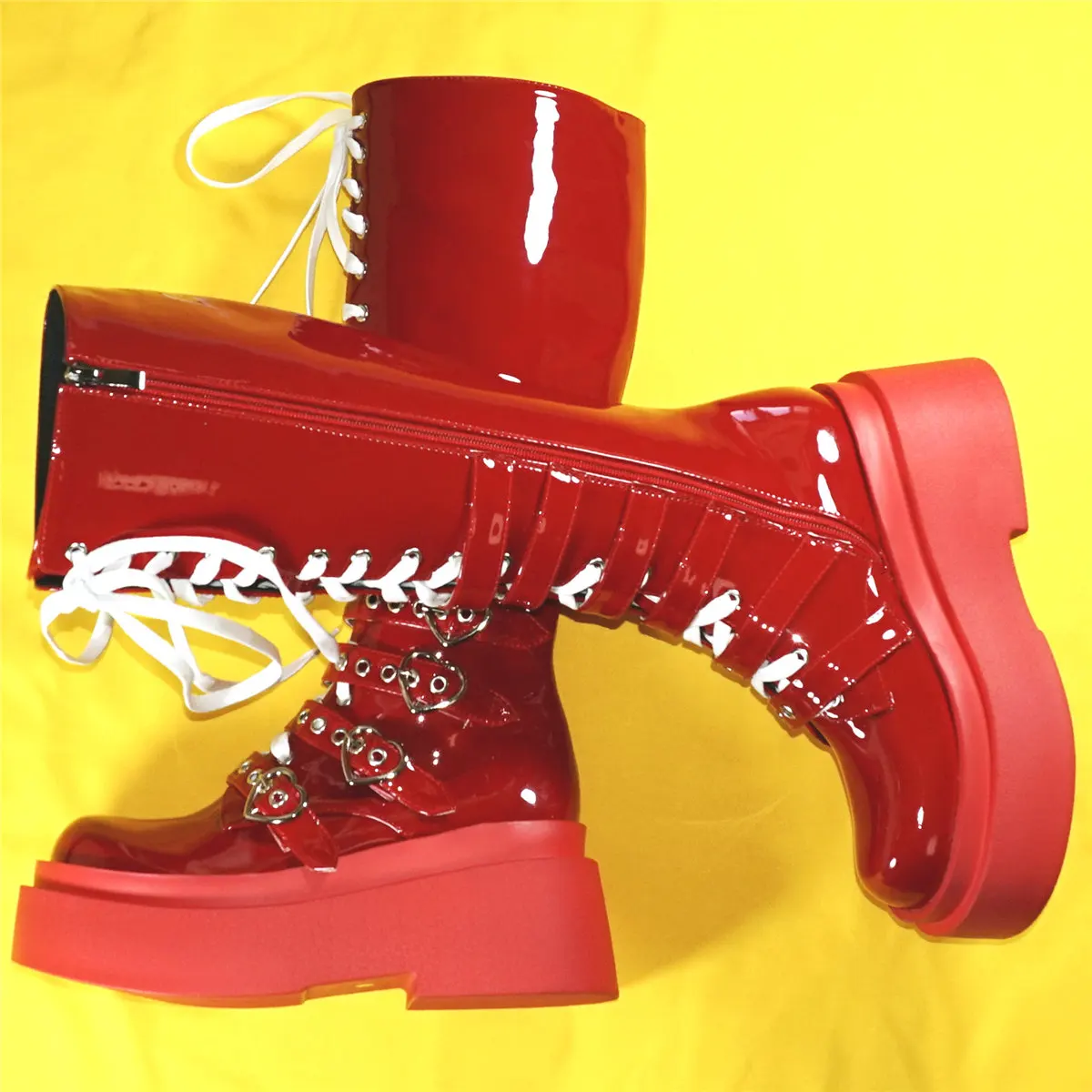 Thigh High Fashion Sneakers Women Patent Leather Wedges Knee High Snow Boots Female Winter Round Toe Platform Pumps Casual Shoes