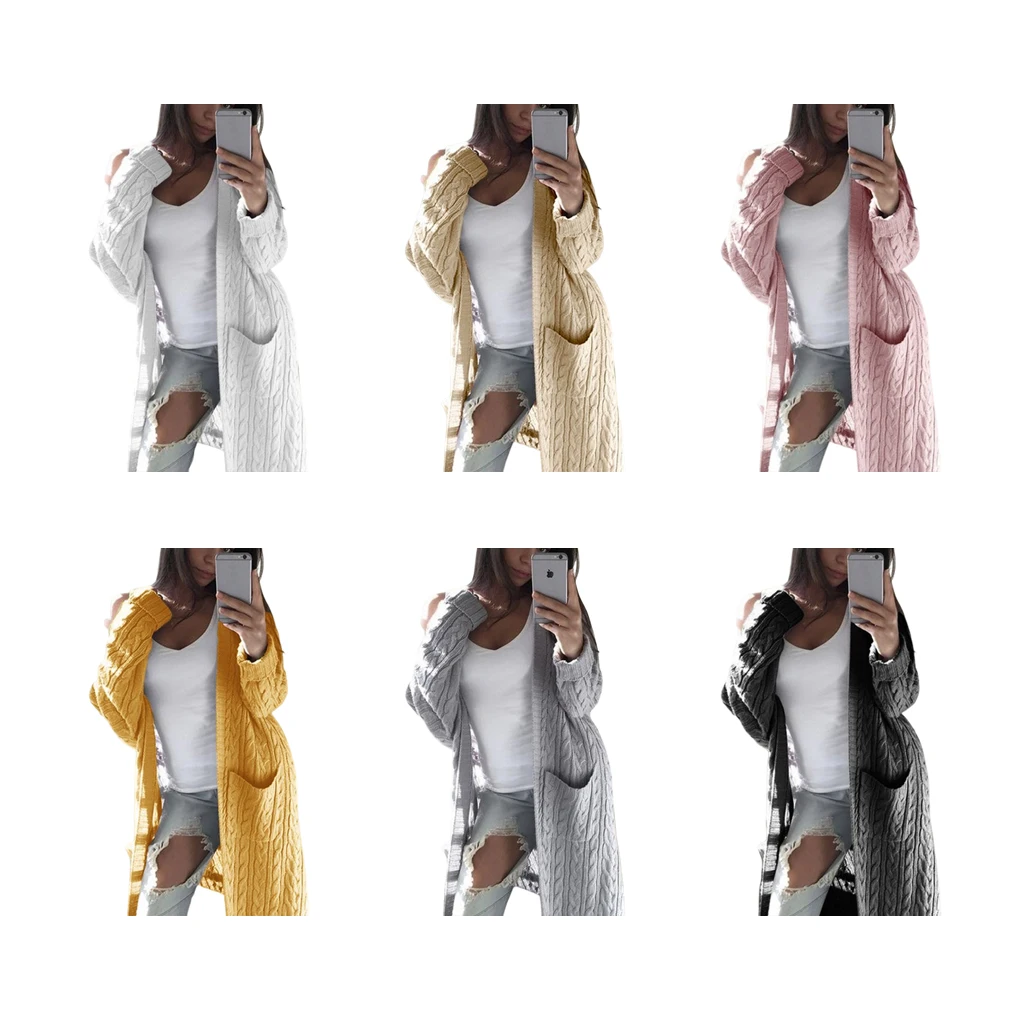 

Women Long Sleeve Warm Knitted Sweater Winter Cotton Blend Breathable Front Open Cardigan Hiking Coat Clothes Clothing