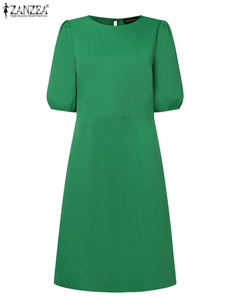 Элегантное однотонное платье ZANZEA женское модное сарафан с коротким рукавом и