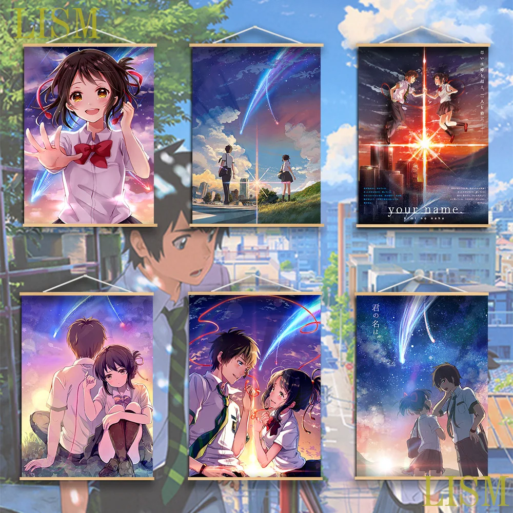 

Kimi no na wa Your Name Miyamizu Mitsuha Anime manga wall Poster solid wood hanging scroll with canvas painting