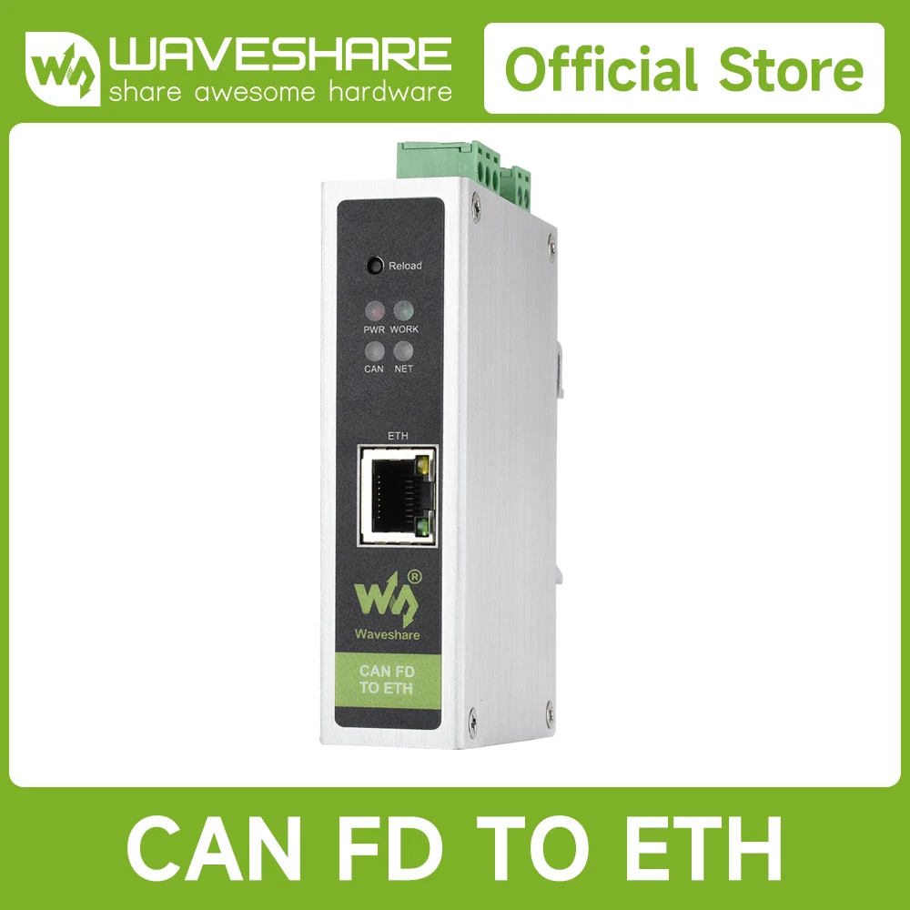 Фото Преобразователь протокола Waveshare CAN FD, двунаправленная связь данных CAN FD в ETH, поддерживает 5 режимов преобразования данных CAN 2.0A №1