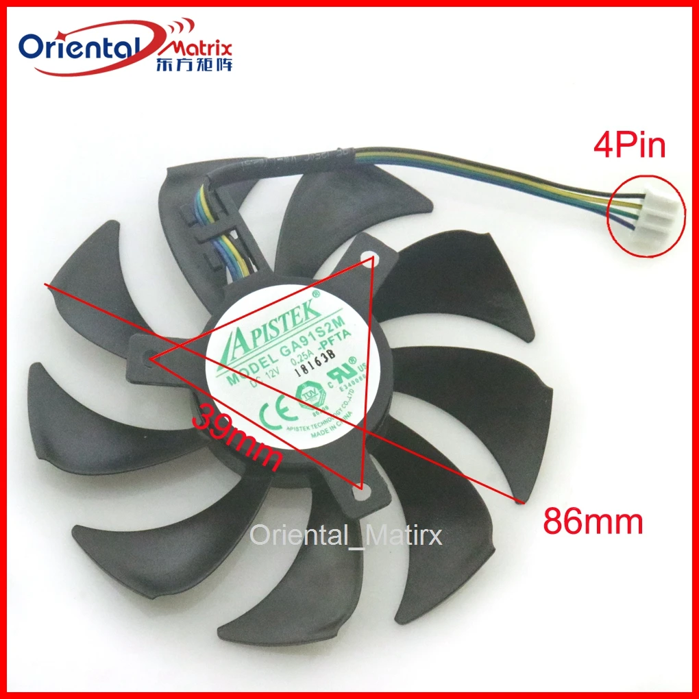 GA91S2M -PFTA DC12V 0.25A 4Pin 86 мм VGA вентилятор для SAPPHIRE RX560 RX460 2G 4GB PULSE OC ITX охлаждающий вентилятор для видеокарты