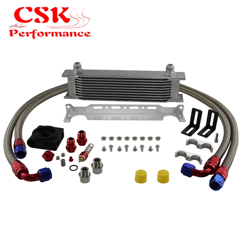 

Performance Thermostatic 73degree C 13 Row 10AN Engine Oil Cooler Kit with Mount Bracket