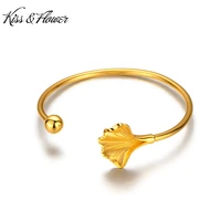kissflower br290 fine jewelry wholesale fashion womangirl bride birthday wedding gift ginkgo get rich 24kt gold bracelet bangle