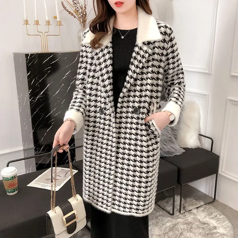 

Imitation Mink Mid-length Cardigan Women Casual Loose Soft Sweater Elegant Fall Winter Fluffy Knitwear Jackets Warm Knit T357