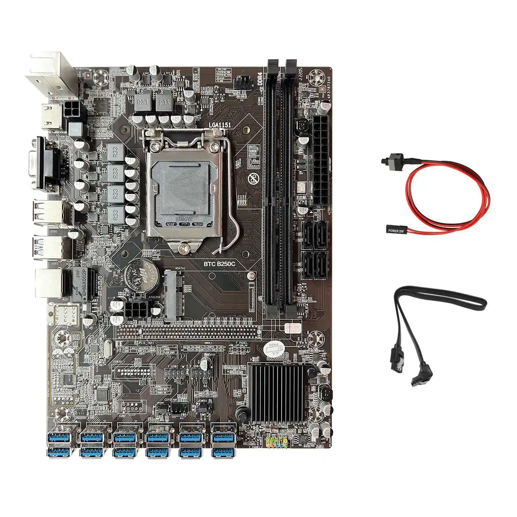 

B250C BTC Mining Motherboard+SATA Cable+Switch Cable 12XPCIE to USB3.0 GPU Slot LGA1151 Support DDR4 RAM for ETH Miner