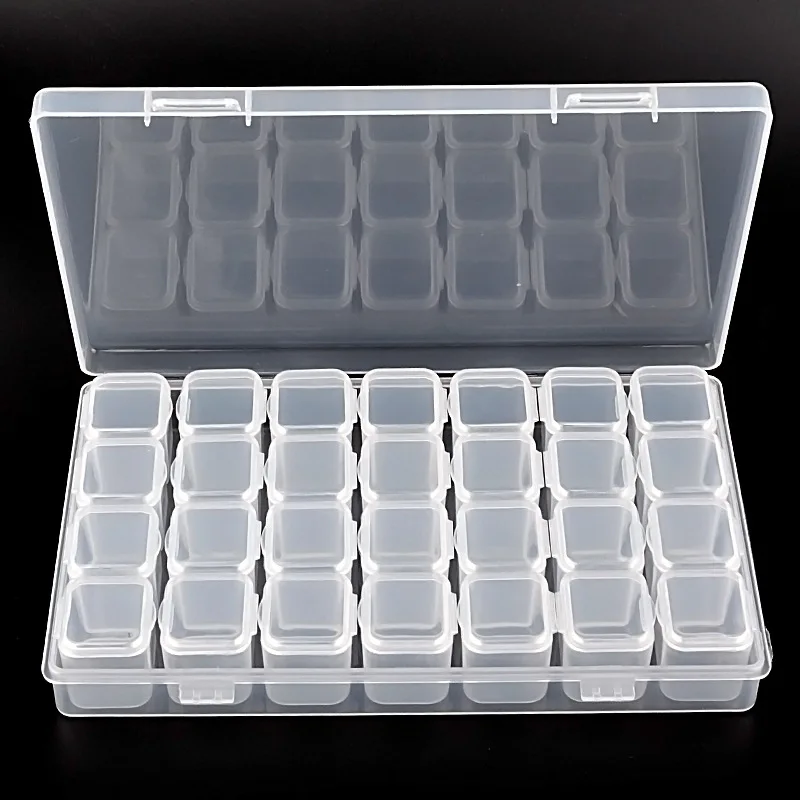 

28 cells хранение для принадлежностей для дизайна ногтей чехол 1 * коробка Стразы драгоценные камни прозрачный пластиковый пустой контейнер профессиональные Стразы органайзер для бусин 1