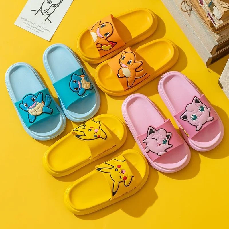 

Kawaii Pokemon Pikachu Pattern Cartoon Slippers Indoor Home Cute Bathroom Sandals Non-Slip Outer Beach Boys Shoes Gifts