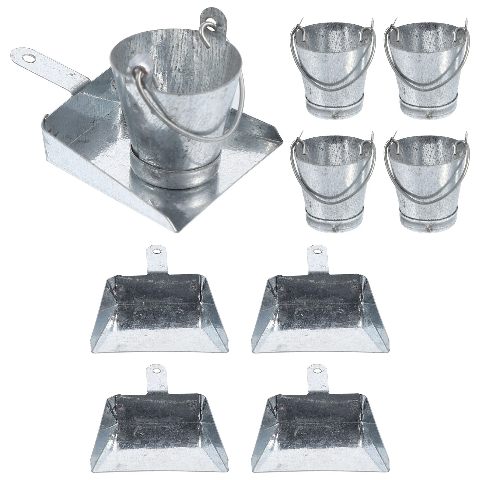 

10 Pcs Dollhouse Mini Bucket Miniature Gardening Toy Artificial Buckets Dustpan Tool Galvanized Iron Scene Decor Child