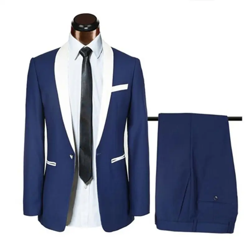 

2 Pieces Men Suits Blue Evening Party Wedding Suits For Men Groom Wear Tuxedos Tailored Made Slim Fit Formal Blazer Costume