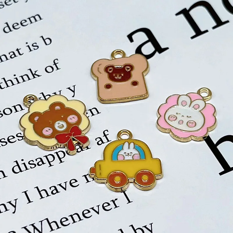

Charms 10Pcs Cute Cartoon Alloy Enamel Rabbit Bear Making Diy Bracelet Accessories Fashion Gold Plated Pendant Handmade Jewelry