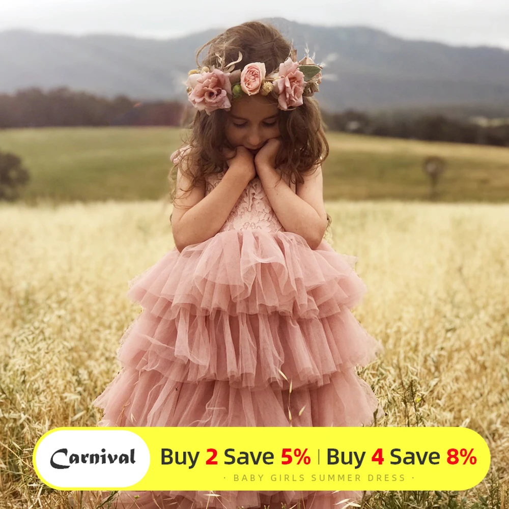 

Baby Girls Bithday Dress For Girls Summer Flower Lace Wedding Ball Gown Kids Sling Princess Tutu Dress Children's Clothin