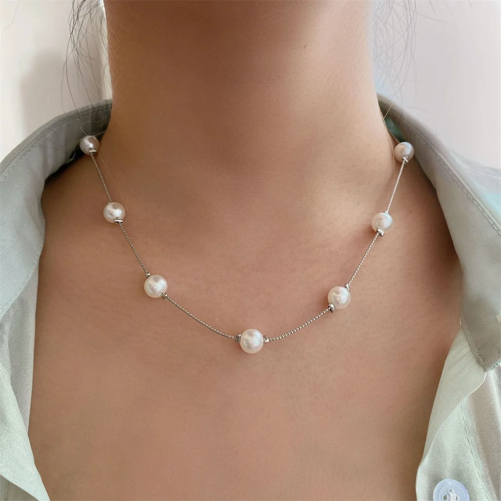 

Imitation Pearl Chain Choker Necklaces for Women Adjustable Alloy Clavicle Necklaces Collier Jewelry