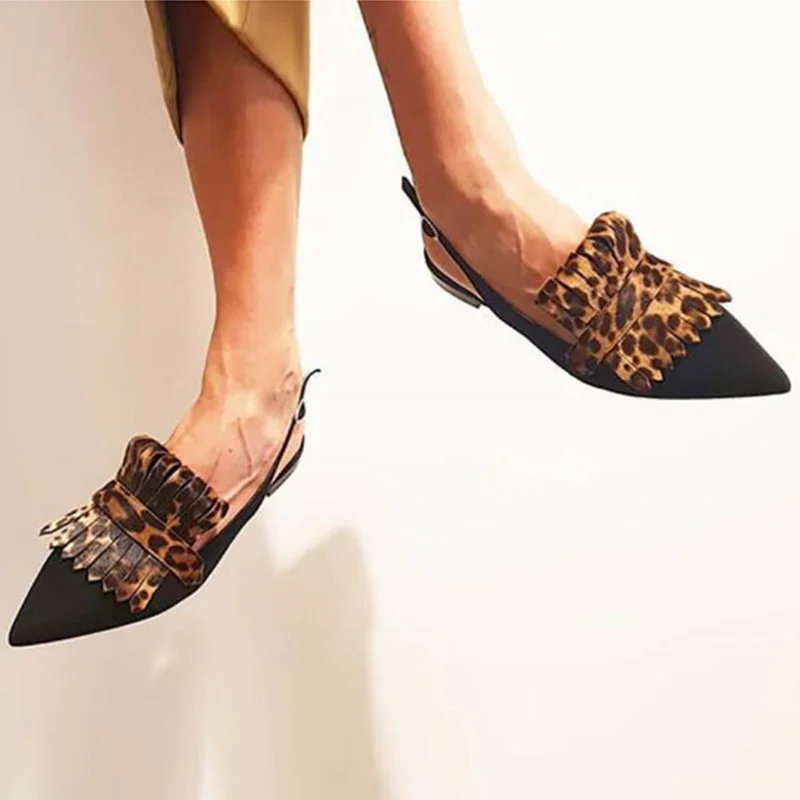 2023 Flat Heels Mules Shoes Pointed Toe Back Strap Women Sandals New Spring Summer Slip-on Lightweight Tassel Female Shoes