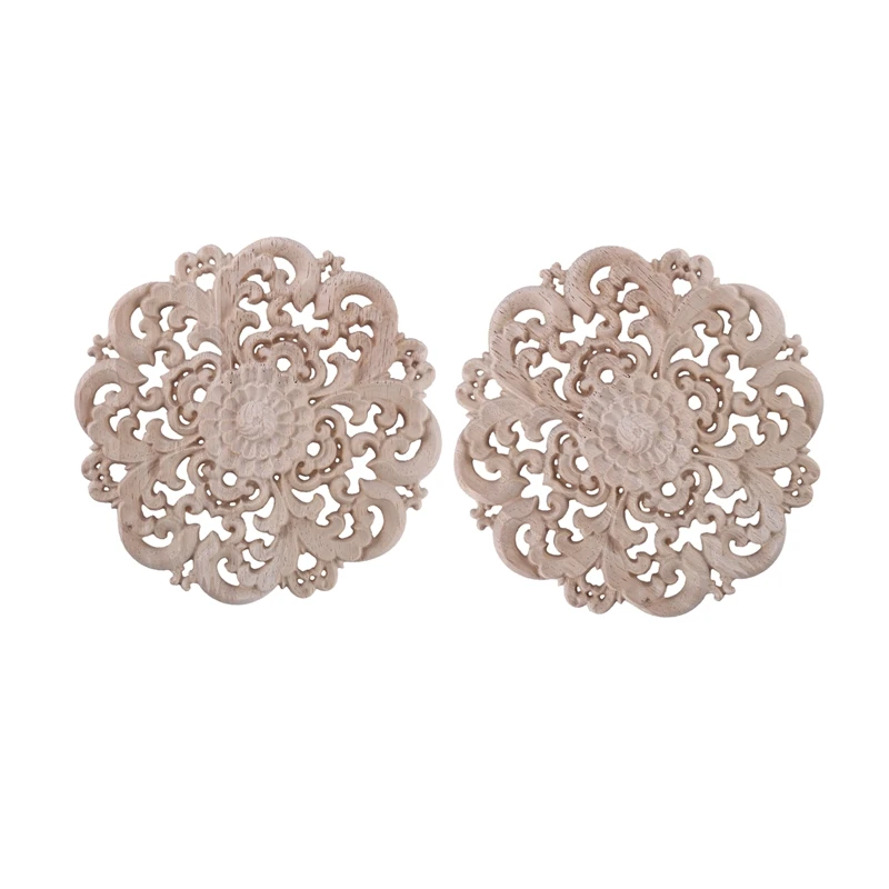 

2Pcs Furniture Carving Wood Ornament For Closet Door Window Diameter 15 Cm
