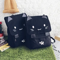 2022 cute cat canvas backpack cartoon embroidery backpacks for teenage girls school bag casual black printing rucksack mochilas