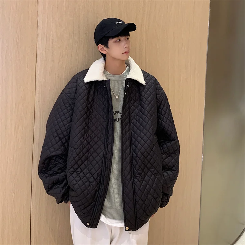 Winter Jacket Men Warm Fashion Beige Black Casual Plaid Thickened Coat Men Korean Loose Short Coat Mens Parker Clothes S-2XL
