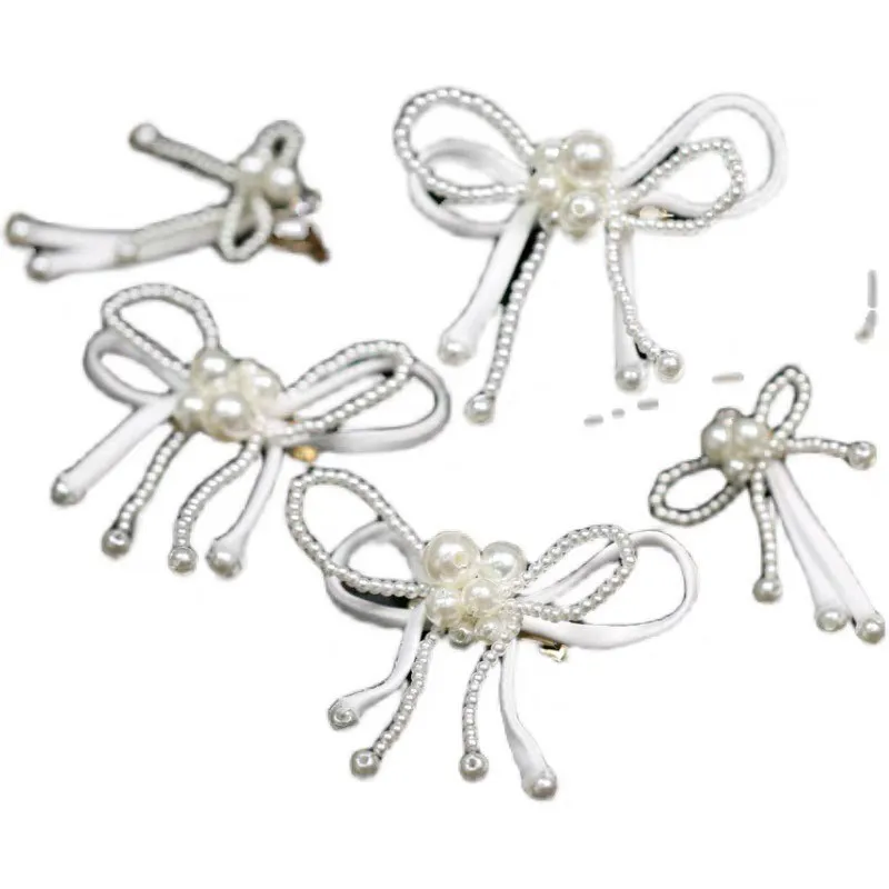 

Handmade Satin Beaded Bow Bridal Flower Hairpin Wedding Dress Follow-up Modeling Headdress
