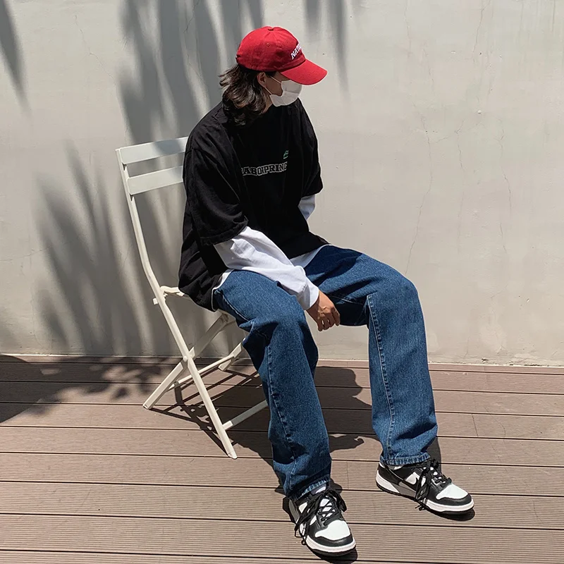 Blue/Grey Baggy Jeans Men Fashion Harajuku Casual Straight Jeans Men Streetwear Hip Hop Loose Denim Pants Mens Trousers M-2XL