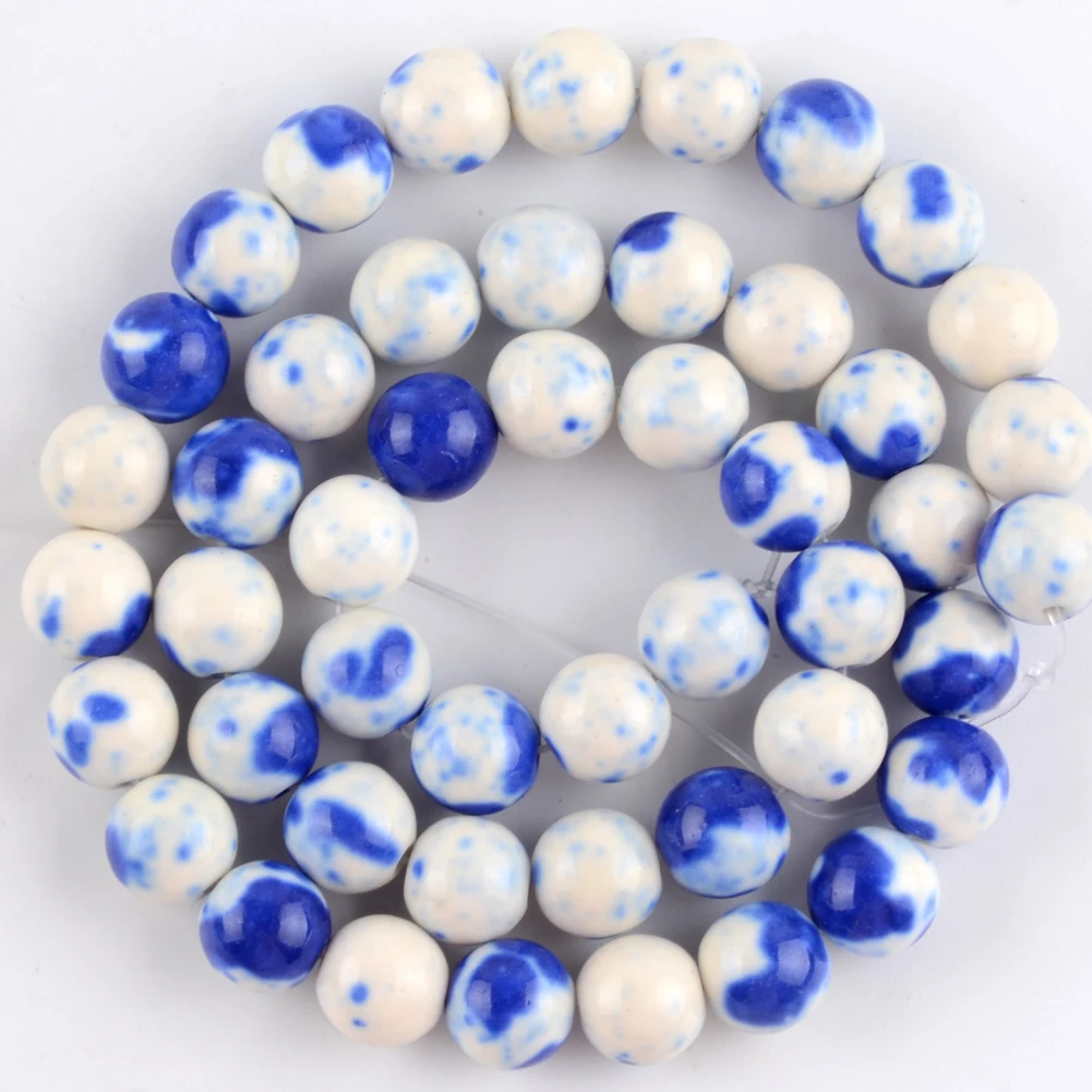 

Natural Stone Snythesis Blue White Turquoises Beads For Jewelry Making Round Loose Beads Diy Accessories Bracelet 4-12mm 15''