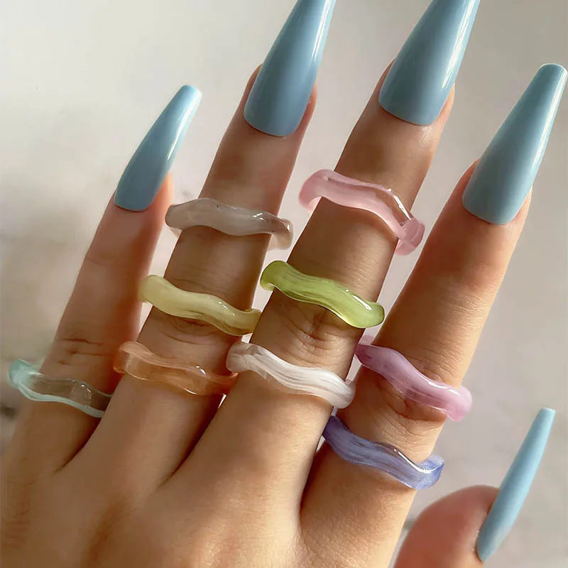 Sweet and Romantic Ring Set Girls Cute Candy Color Irregular Knuckle Rings 9 Piece Set Jewelry set 2021 Retro Vintage Ring