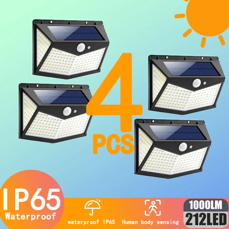 

1~4Pcs 212LED Solar Light Outdoor Wall Lamps Sunlight Waterproof PIR Motion Sensor Lighting for Garden Yard Courtyard Decoration