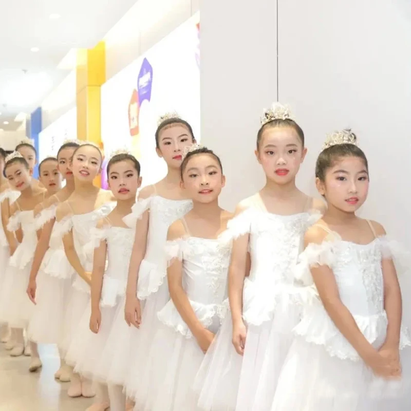 White Ballet Dress Performance Clothes Long Romantic Ballet Tutu Swan Lake Ballerine Femme Children Girls Fairy Ballet Costume