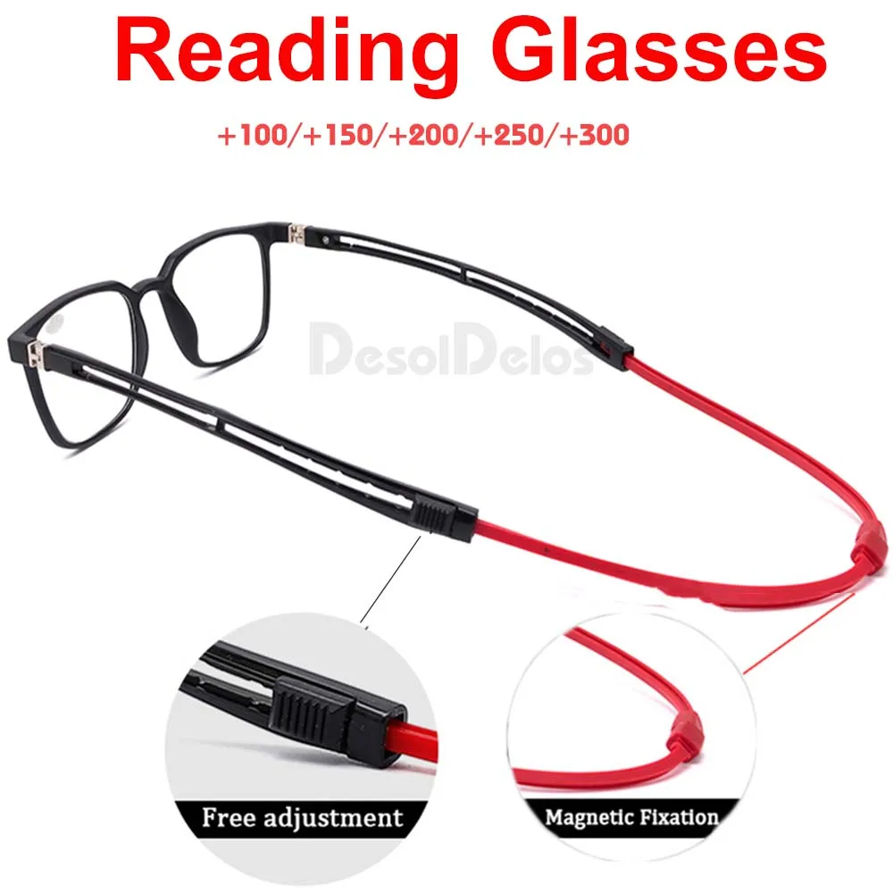 

New Magnetic Reading Glasses Men And Women Portable Hang a Neck Reading Glasses Telescopic Legs +2.00
