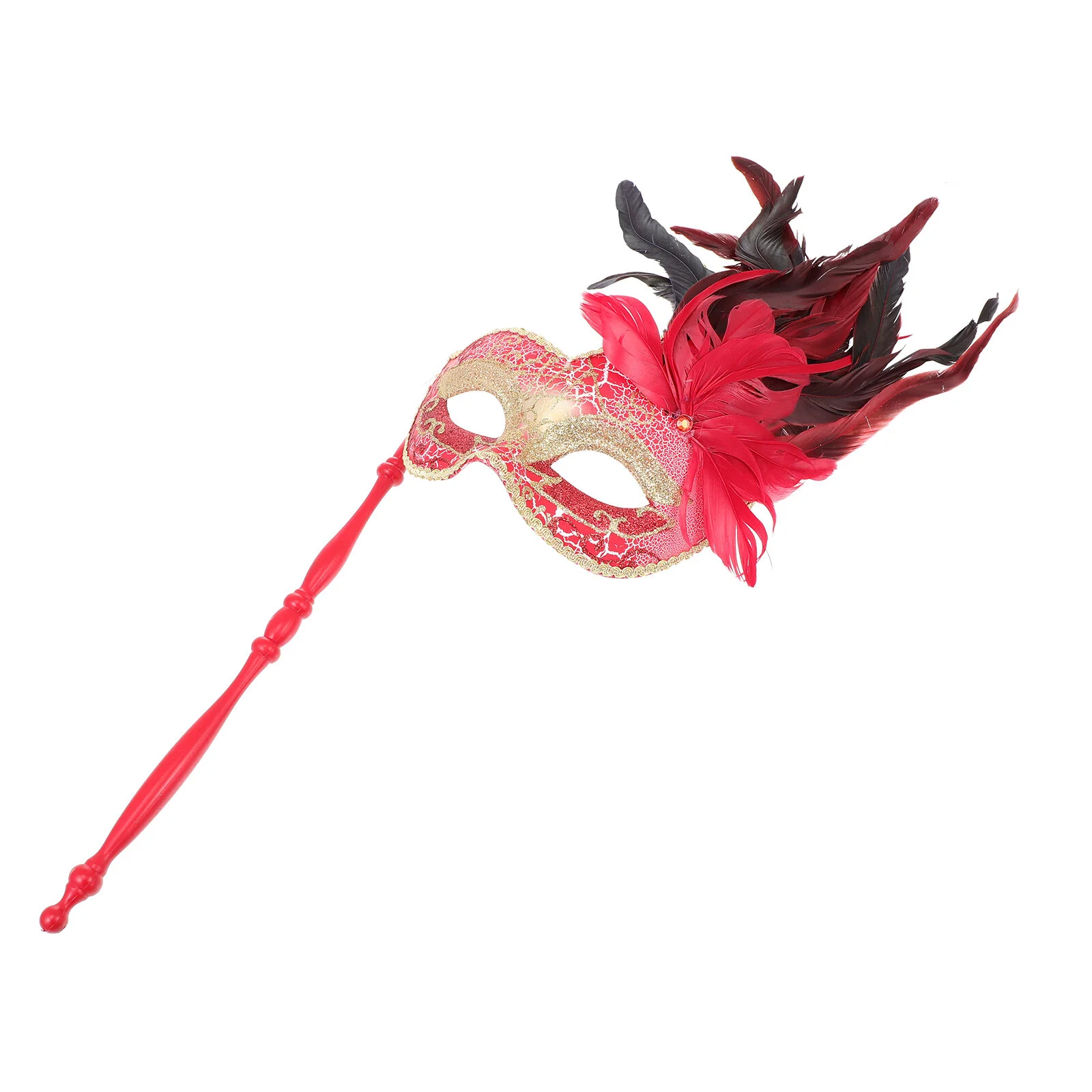

The Stick Masquerade Mask Women Delicate Feathers Costume Decor Performance Prop