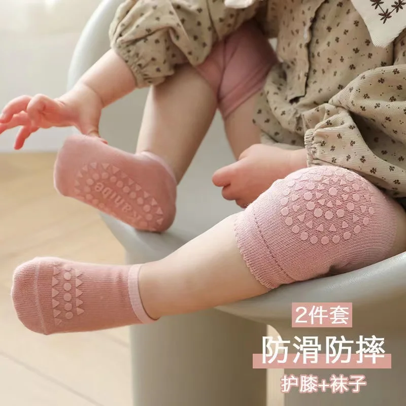 

Baby knee pad Socks set solid color non-slip socks kneecap children crawl safety floor socks Knee protection socks girls boys