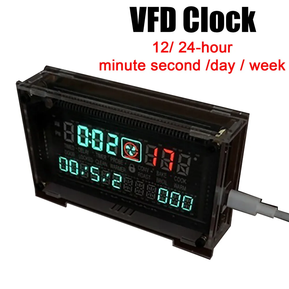 

VFD Clock LED Digital Clock Creative Home Time Ambient Light VFD Screen 12/24-hour Minute Second day Week